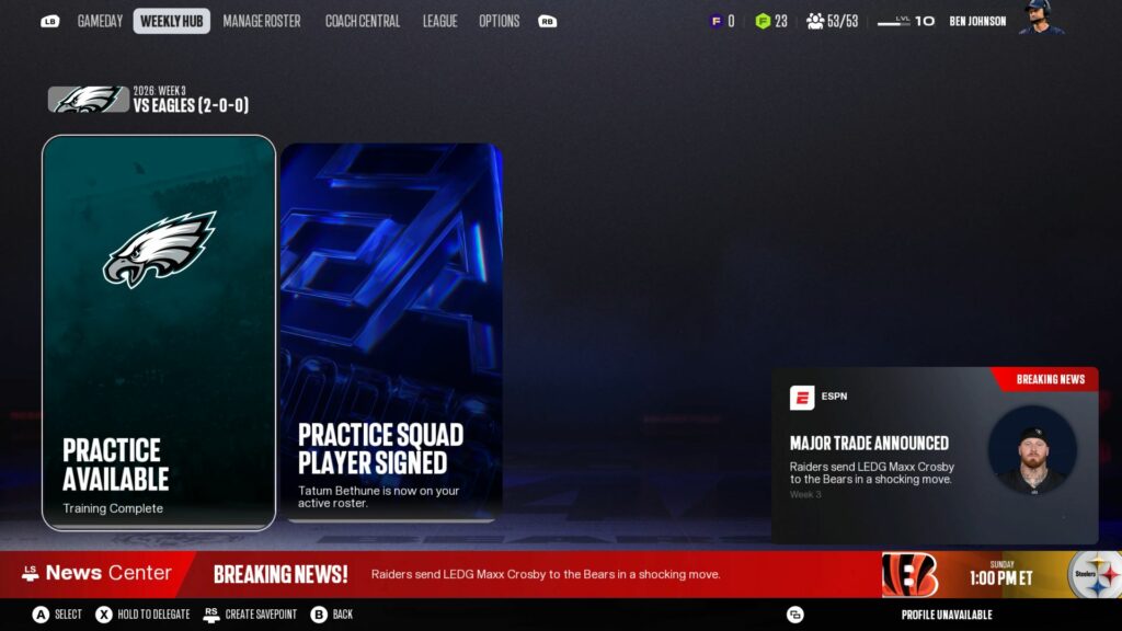 Madden NFL 27 (PS5) Test 7 Training für Einsteiger
