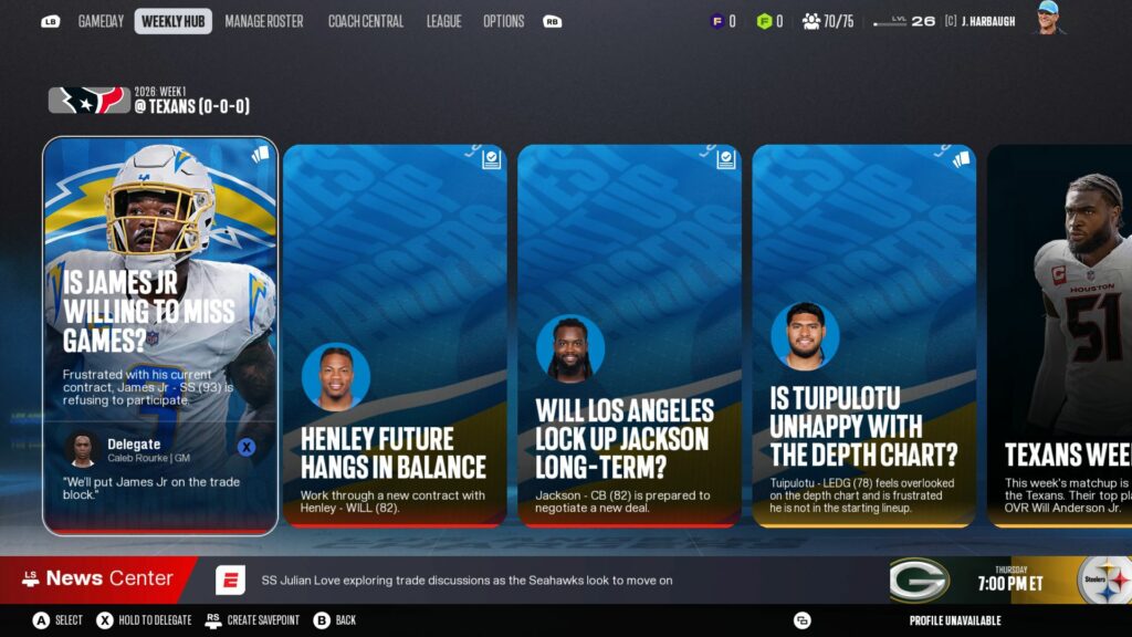 Madden NFL 27 (PS5) Test 8 Weekly Hub
